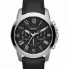 Men's Watches Fossil Grant Black Leather Chronograph Watch