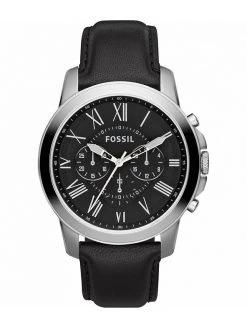 Men's Watches Fossil Grant Black Leather Chronograph Watch