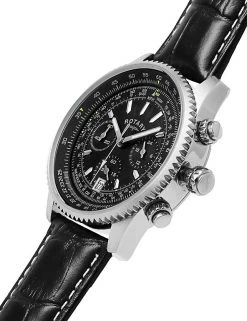Men's Watches Rotary Hero Black Leather Chronograph Watch -New In Mens Store SD 10 T55 7754 Y4 X EC 3