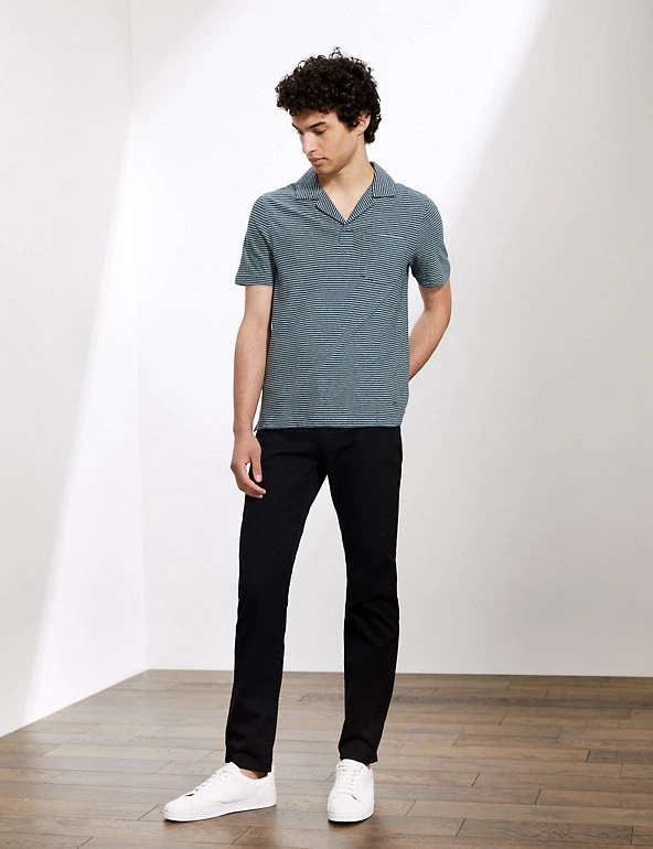 JAEGER Men's Polo Shirts Cotton Rich Striped Polo Shirt With Linen 1 JAEGER Men's Polo Shirts Cotton Rich Striped Polo Shirt With Linen