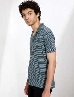 JAEGER Men's Polo Shirts Cotton Rich Striped Polo Shirt With Linen 8 JAEGER Men's Polo Shirts Cotton Rich Striped Polo Shirt With Linen -New In Mens Store SD 10 T62 3832C FM X EC 1