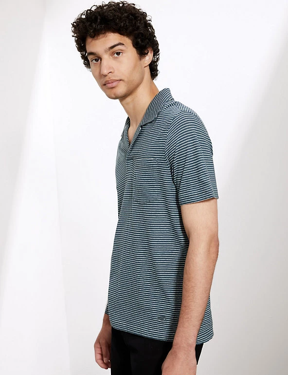 JAEGER Men's Polo Shirts Cotton Rich Striped Polo Shirt With Linen 3 JAEGER Men's Polo Shirts Cotton Rich Striped Polo Shirt With Linen - Image 3