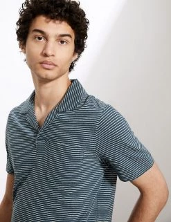 JAEGER Men's Polo Shirts Cotton Rich Striped Polo Shirt With Linen 9 JAEGER Men's Polo Shirts Cotton Rich Striped Polo Shirt With Linen -New In Mens Store SD 10 T62 3832C FM X EC 2