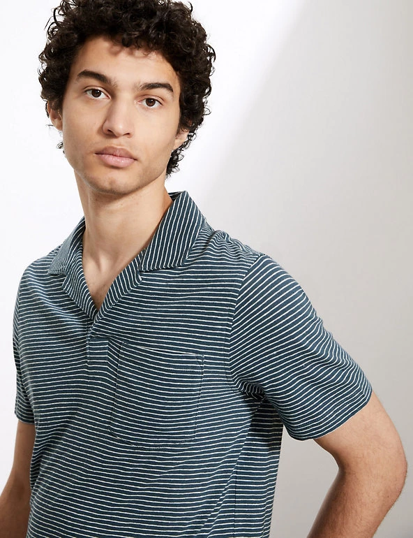 JAEGER Men's Polo Shirts Cotton Rich Striped Polo Shirt With Linen 4 JAEGER Men's Polo Shirts Cotton Rich Striped Polo Shirt With Linen - Image 4