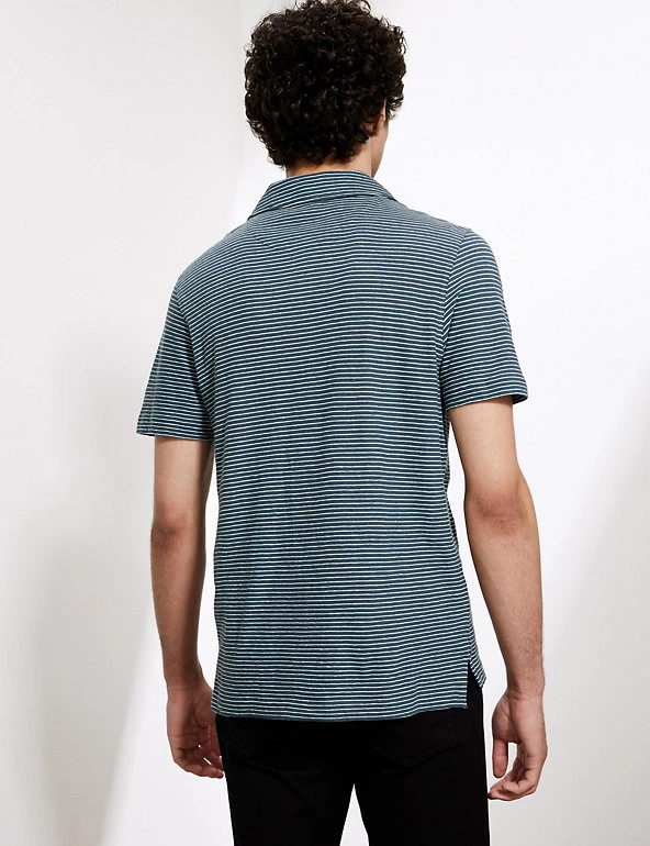 JAEGER Men's Polo Shirts Cotton Rich Striped Polo Shirt With Linen 5 JAEGER Men's Polo Shirts Cotton Rich Striped Polo Shirt With Linen - Image 5